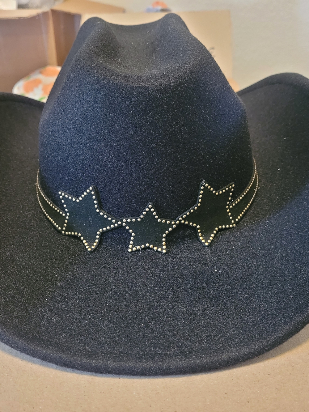 C.C Black Felt Cowboy Hat with Metallic Stud Trim